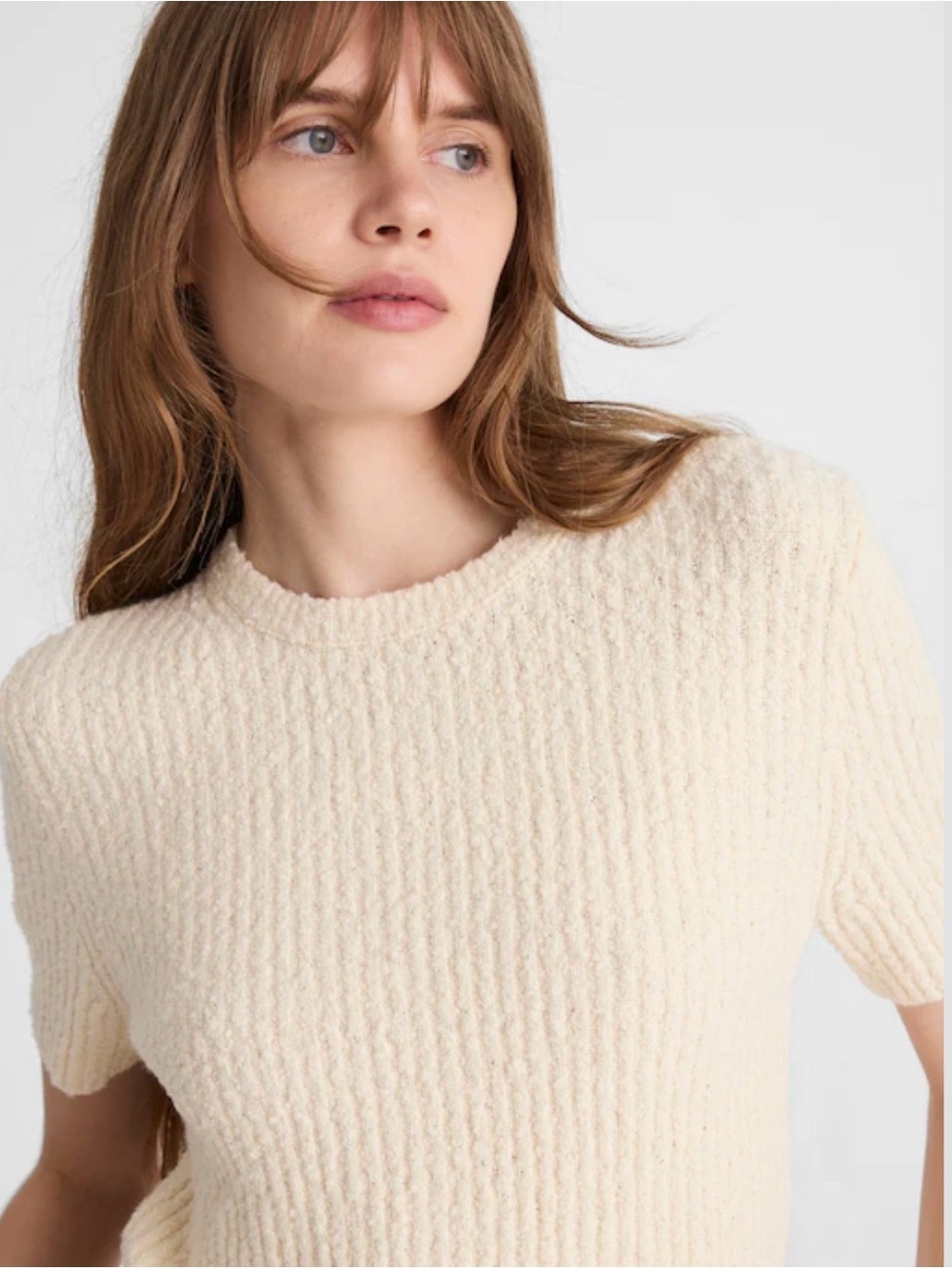 Madewell Cream Textured Short-Sleeve Crew Sweater
